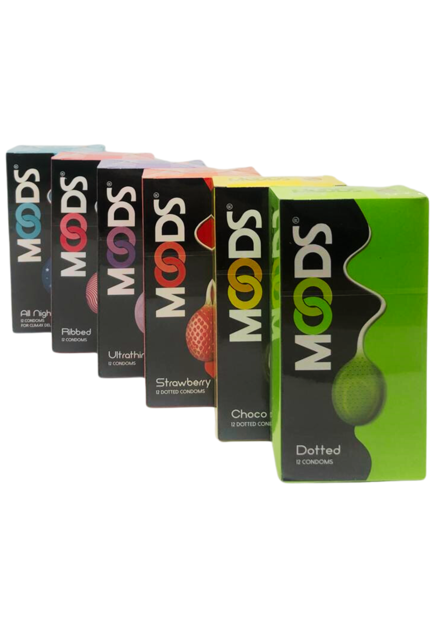 Moods Condoms Dotted/Choco/Strawberry/Ultrathin/Ribbed/All Night/ 12Pcs