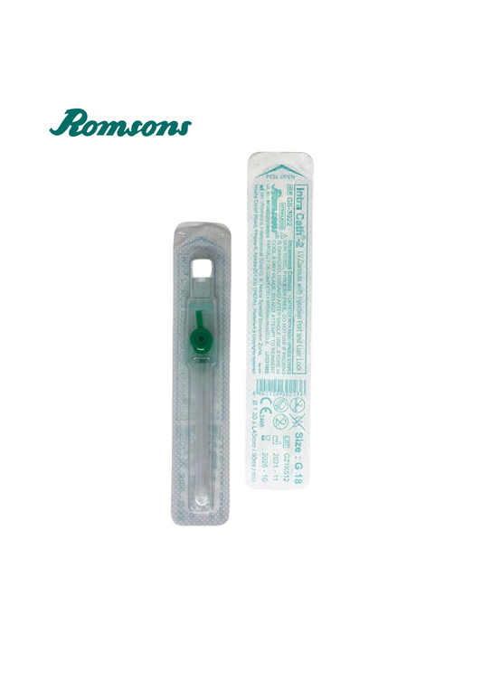 Romsons Intra Cath-2 G18 (I.V Cannula w/ Injection Port & Luer Lock)