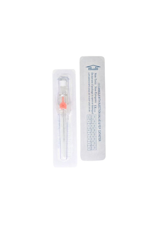 I.V Cannula w/ Inj. Valve & Fef Catheter (Peach)